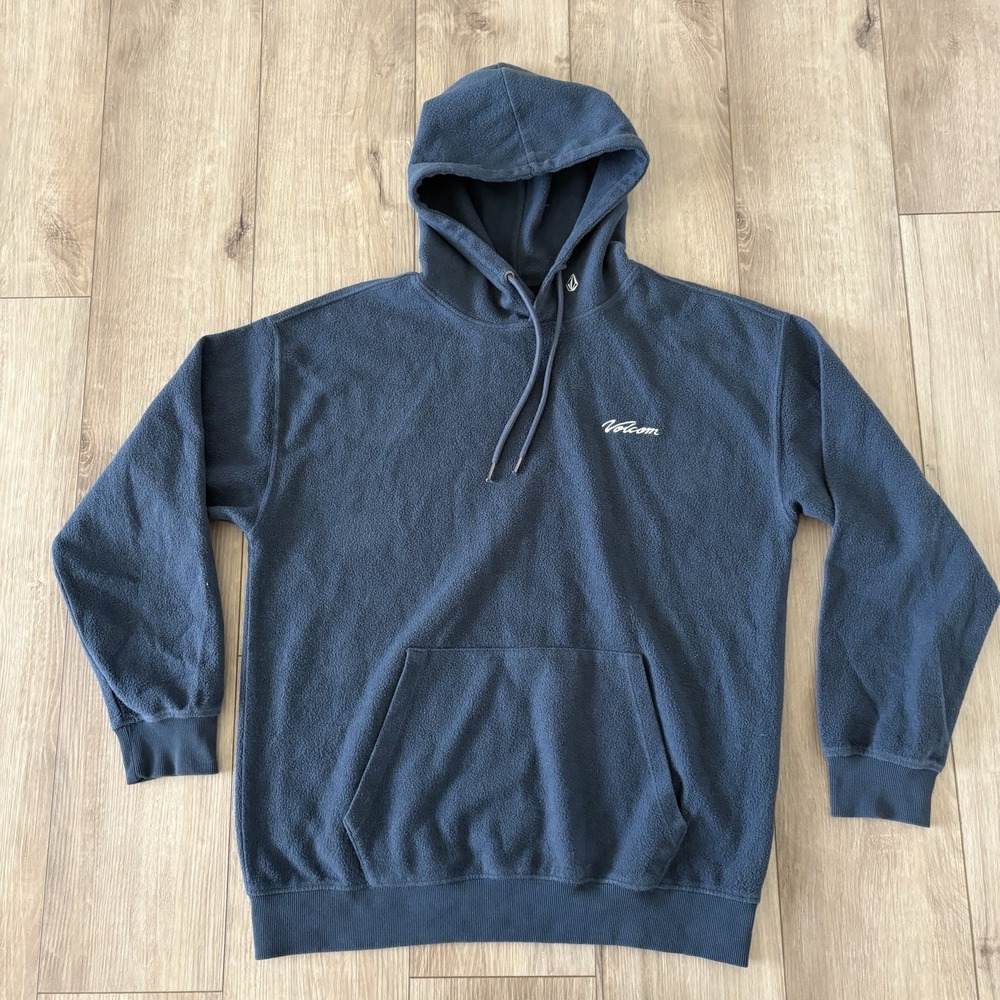 Volcom Fleece Pullover Hoodie Blue Mens Medium M Embroidered Logo Skate Surf